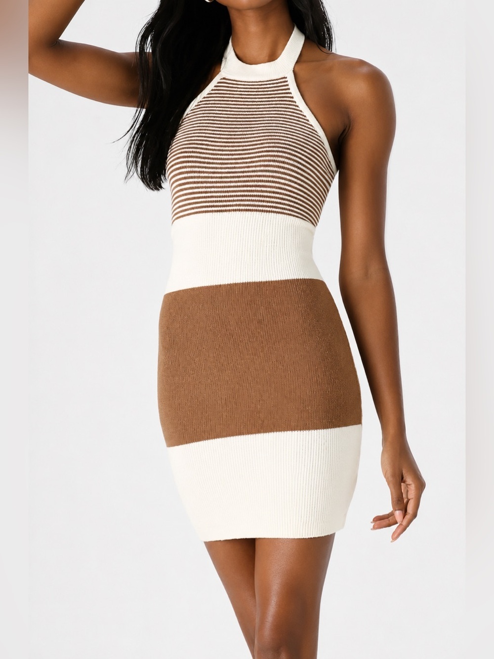 Lulus NWT Flirty Babe striped halter sweater mini dress, large